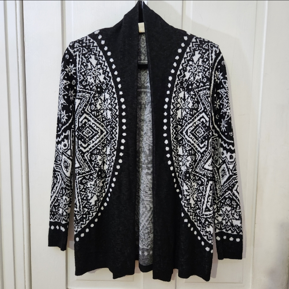 Urban Outfitters Black & White Celestial Intarsia Open Front Cardigan Sweater - Picture 7 of 8